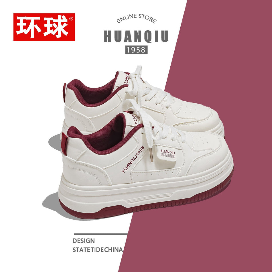 Women's Red-Accent Thick-Soled Campus Sneakers