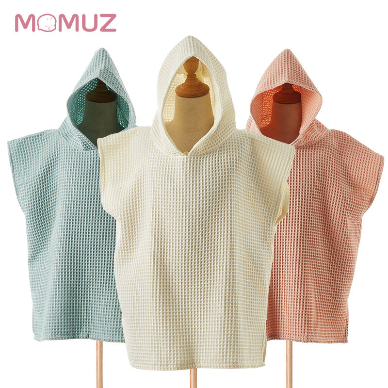 Children's Pure Cotton Gauze Hooded Bath Towel Cloak