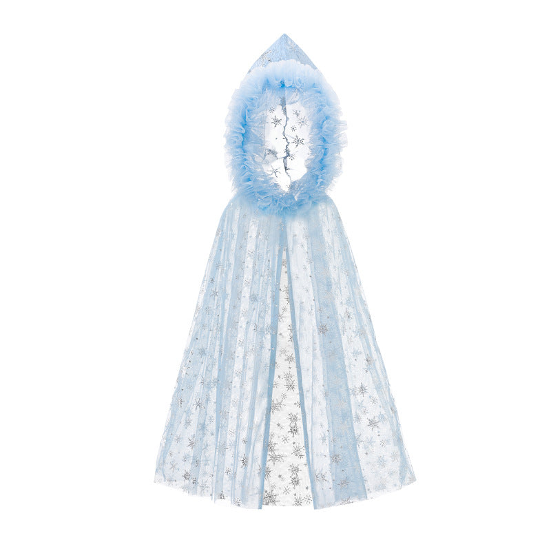 Girls' Elsa Frozen Princess Blue Mesh Hooded Cape Shawl
