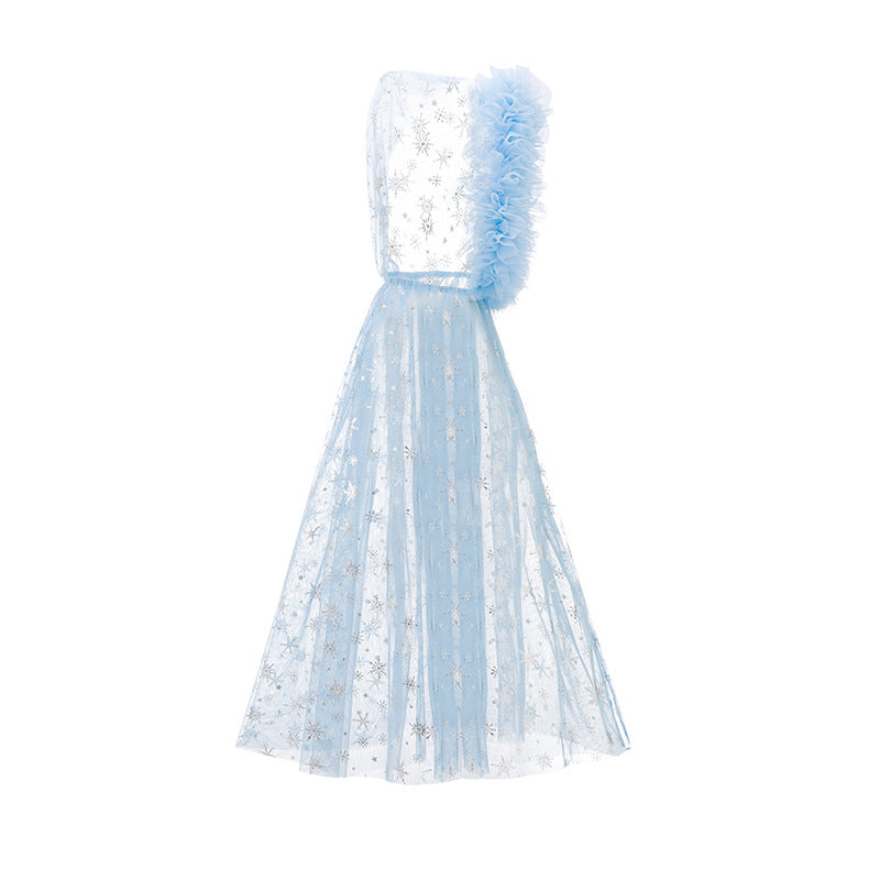 Girls' Elsa Frozen Princess Blue Mesh Hooded Cape Shawl