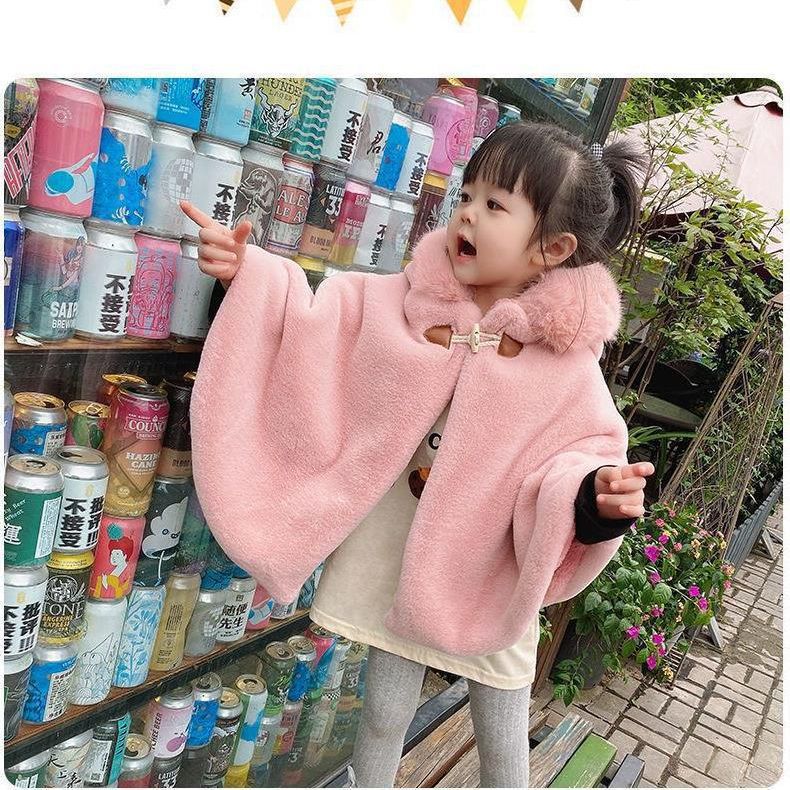 Baby Korean Style Horned Fleece Winter Thickened Hooded Cloak