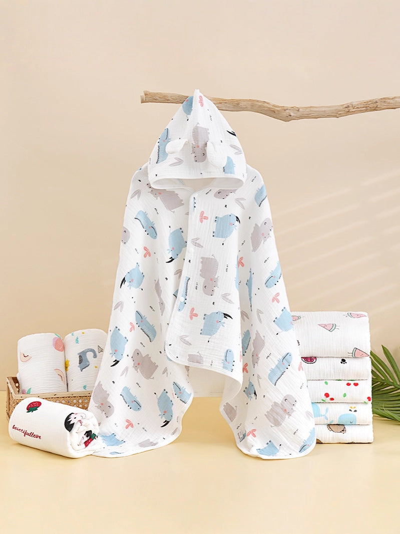 Pure Cotton Four-Layer Crinkled Gauze Hooded Bath Towel Cloak