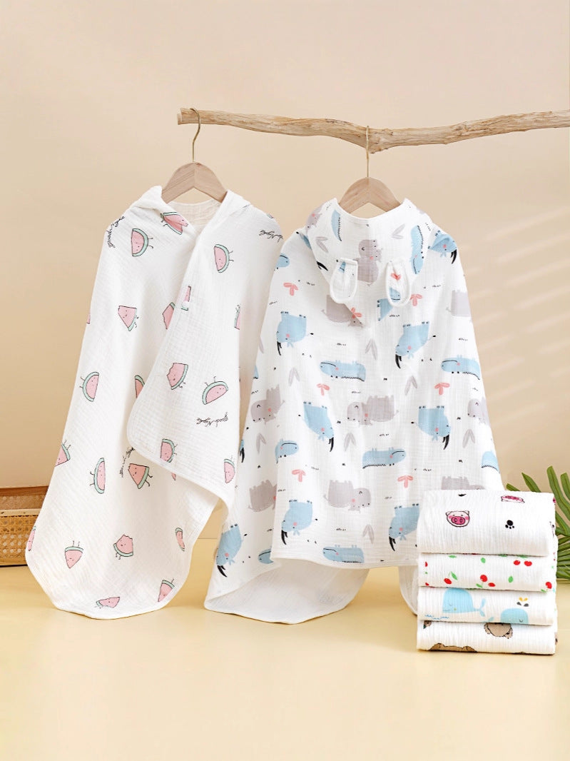 Pure Cotton Four-Layer Crinkled Gauze Hooded Bath Towel Cloak