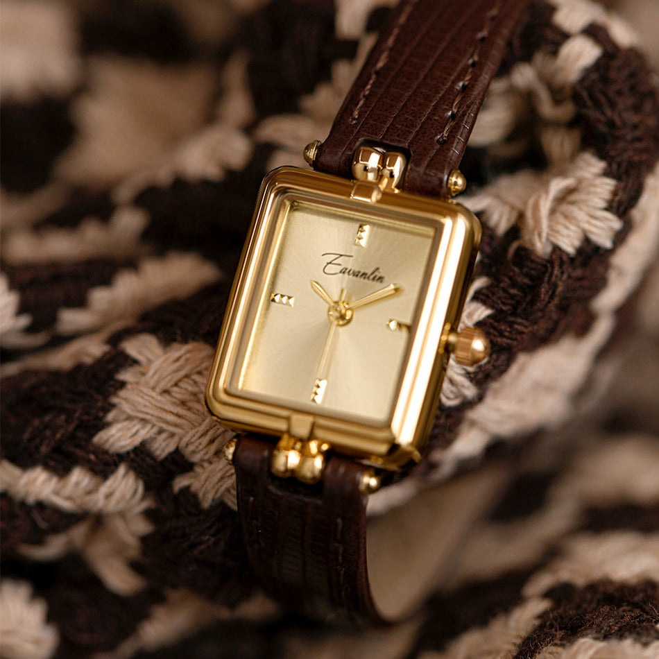 Elegant Square Genuine Leather Watch for Women