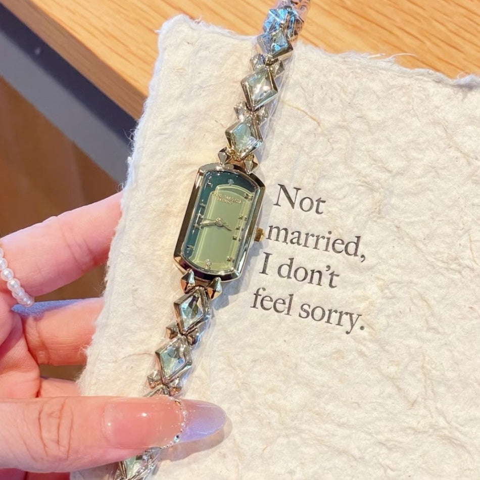 Olive Green Zircon Rectangle Bracelet Watch for Women