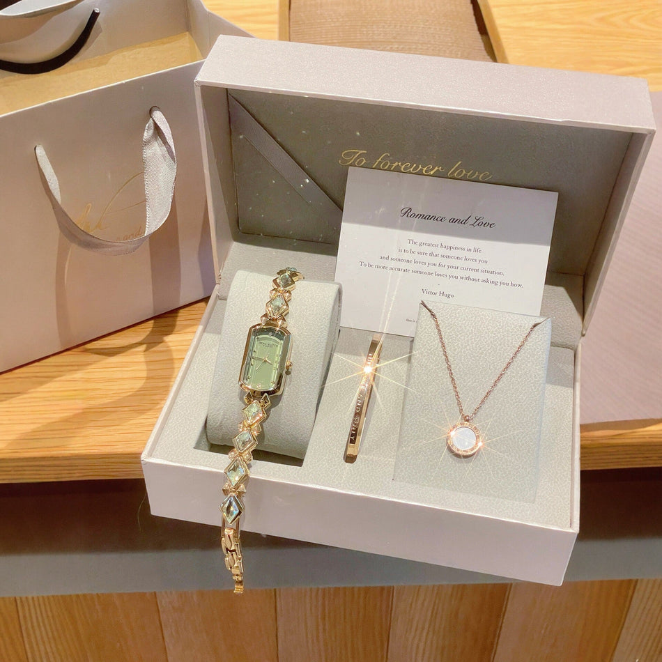 Olive Green Zircon Rectangle Bracelet Watch for Women