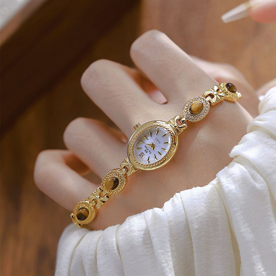 Tiger Eye Oval Bracelet Watch with Quartz Movement