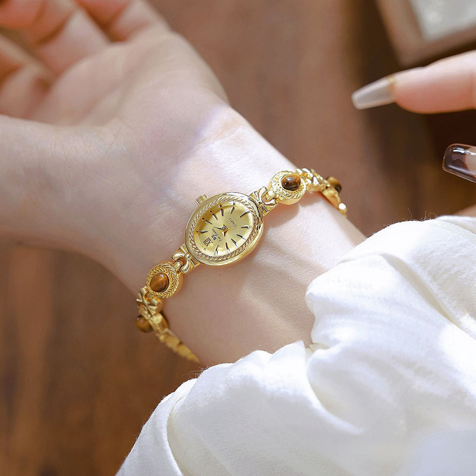 Tiger Eye Oval Bracelet Watch with Quartz Movement