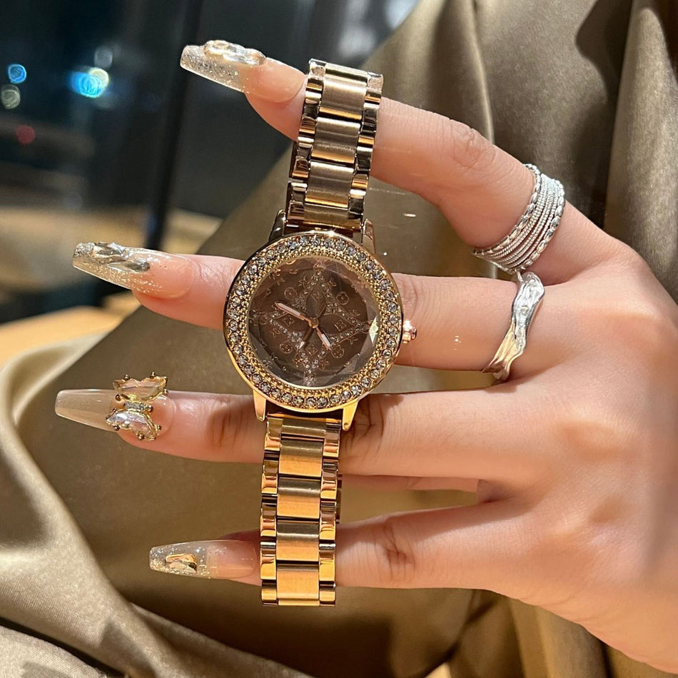 Diamond Detail Leather Strap Quartz Watch for Women