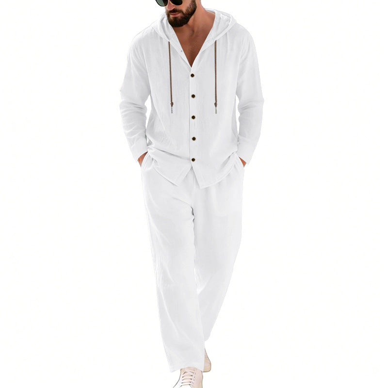 Men's Linen Hooded Shirt and Trousers Set