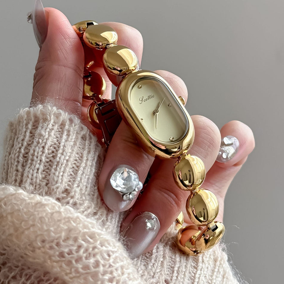 Elegant Oval Gold Bracelet Watch for Women