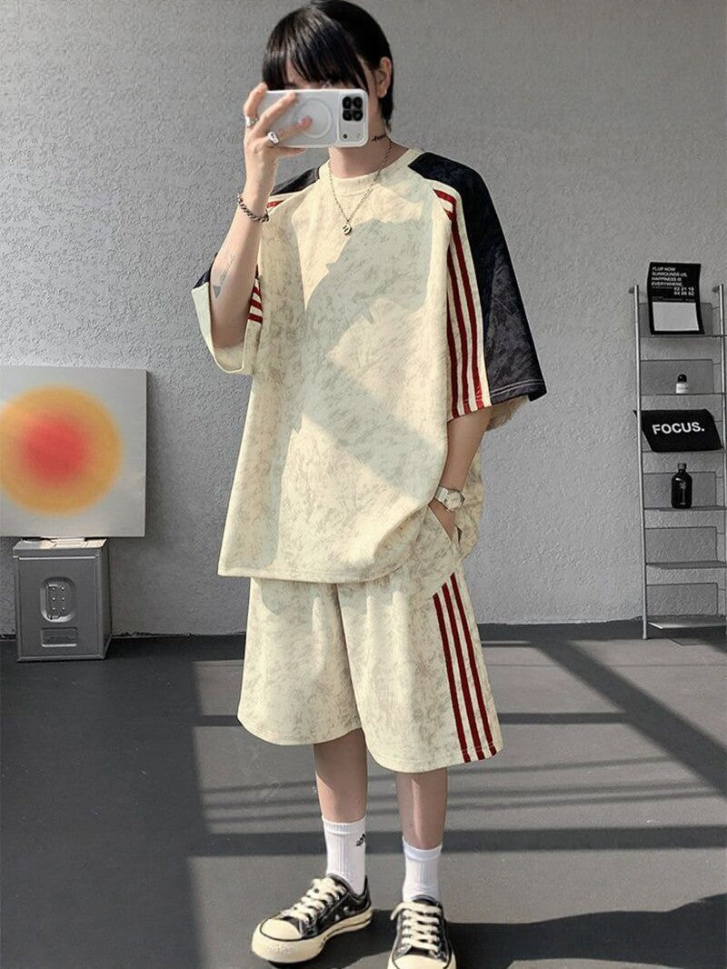 Men's Tie-Dye Contrast T-Shirt and Shorts Set
