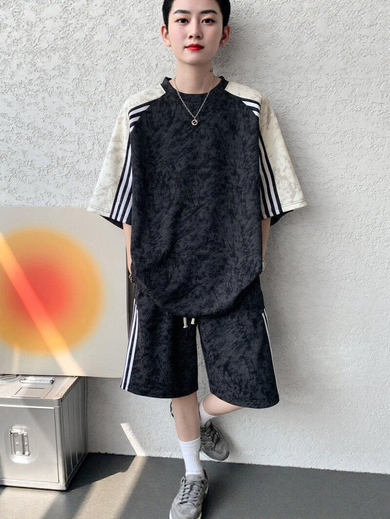 Men's Tie-Dye Contrast T-Shirt and Shorts Set