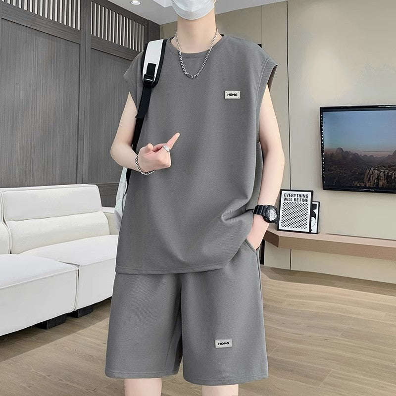 Men's Linen Blend Vest and Shorts Set