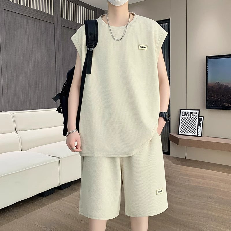 Men's Linen Blend Vest and Shorts Set
