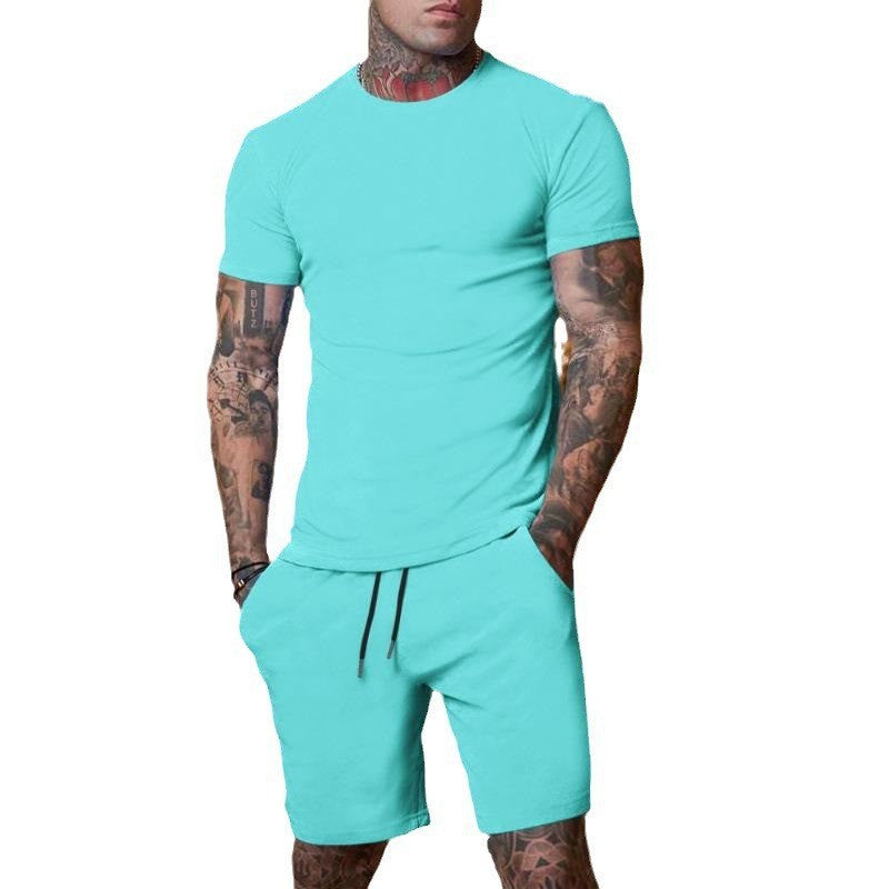 Men's Solid Color T-Shirt and Shorts Set