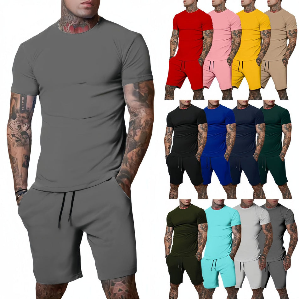 Men's Solid Color T-Shirt and Shorts Set