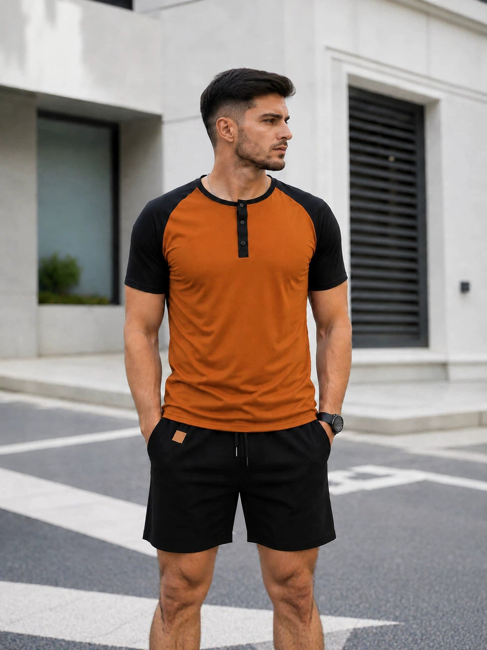 Men's Color-Block T-Shirt and Shorts Set