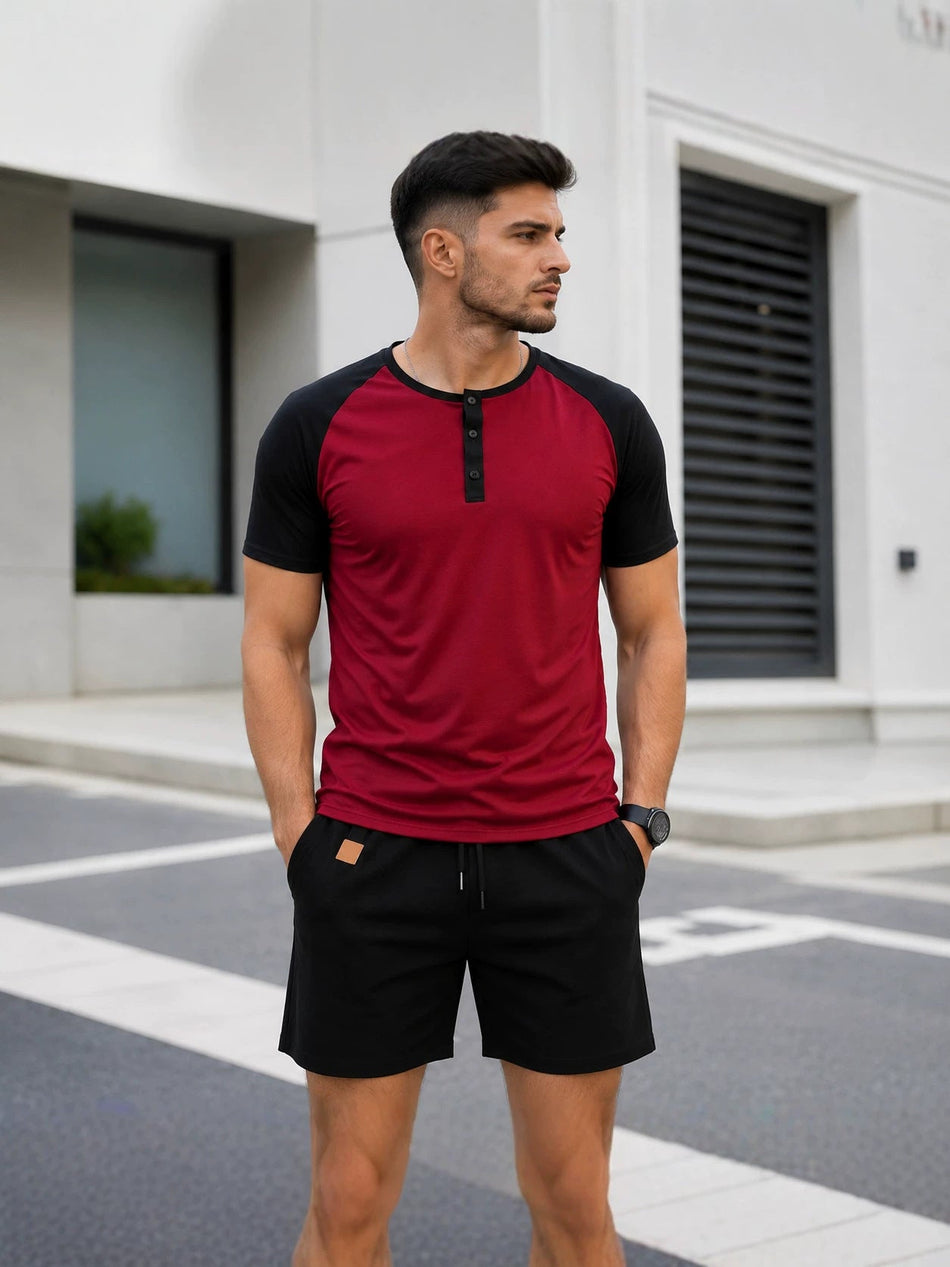 Men's Color-Block T-Shirt and Shorts Set