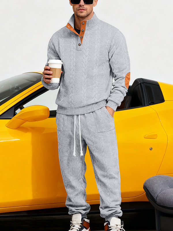 Men's Textured Stand Collar Pants Set