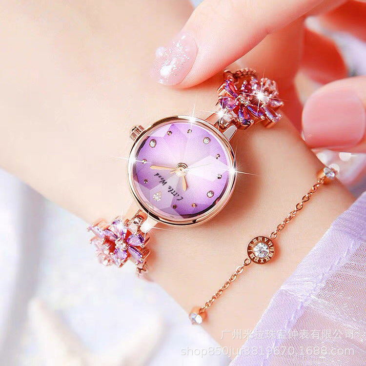 Violet Round Quartz Bracelet Watch for Women