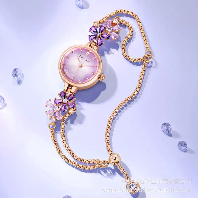 Violet Round Quartz Bracelet Watch for Women