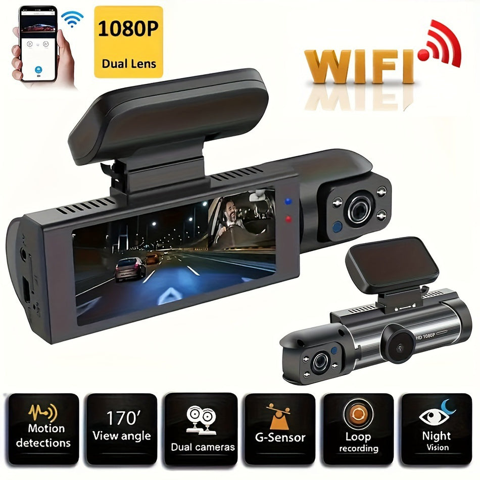 ZKCAMSPY D50 WiFi Dual Lens Dash Cam, Front and Rear HD