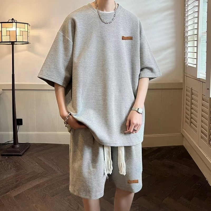 Men's Waffle Half-Sleeve T-Shirt and Shorts Set