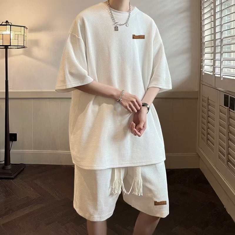 Men's Waffle Half-Sleeve T-Shirt and Shorts Set