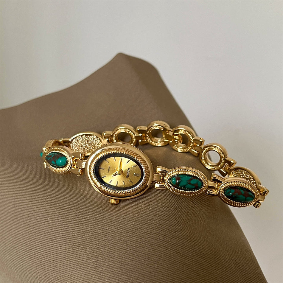 Vintage Oval Gold Bracelet Watch for Women