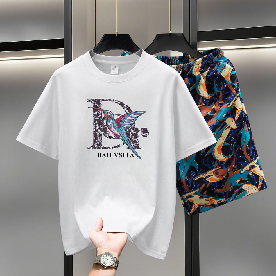 Men's Retro Cotton T-Shirt and Shorts Set