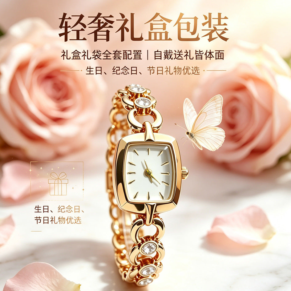 Elegant Square Gold Bracelet Watch for Women
