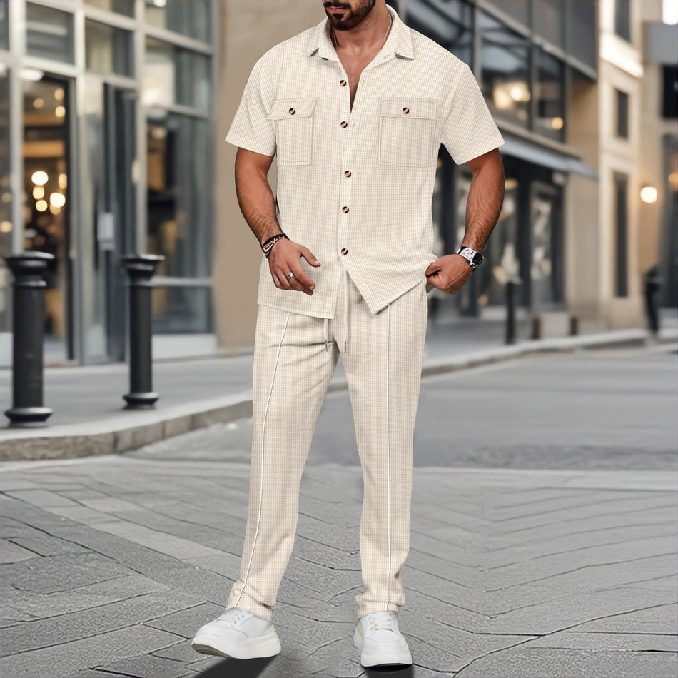 Men's Loose Waffle Cardigan and Trousers Set