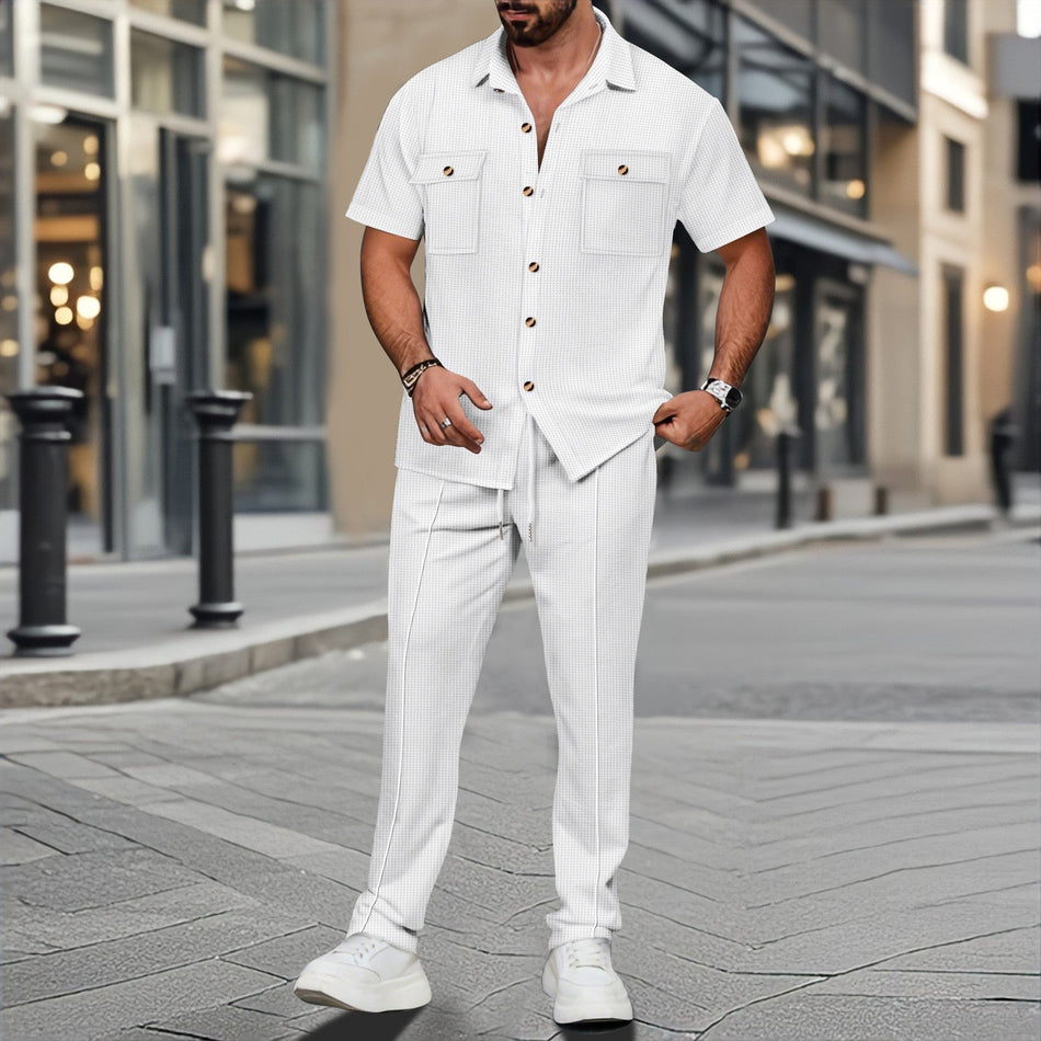 Men's Loose Waffle Cardigan and Trousers Set