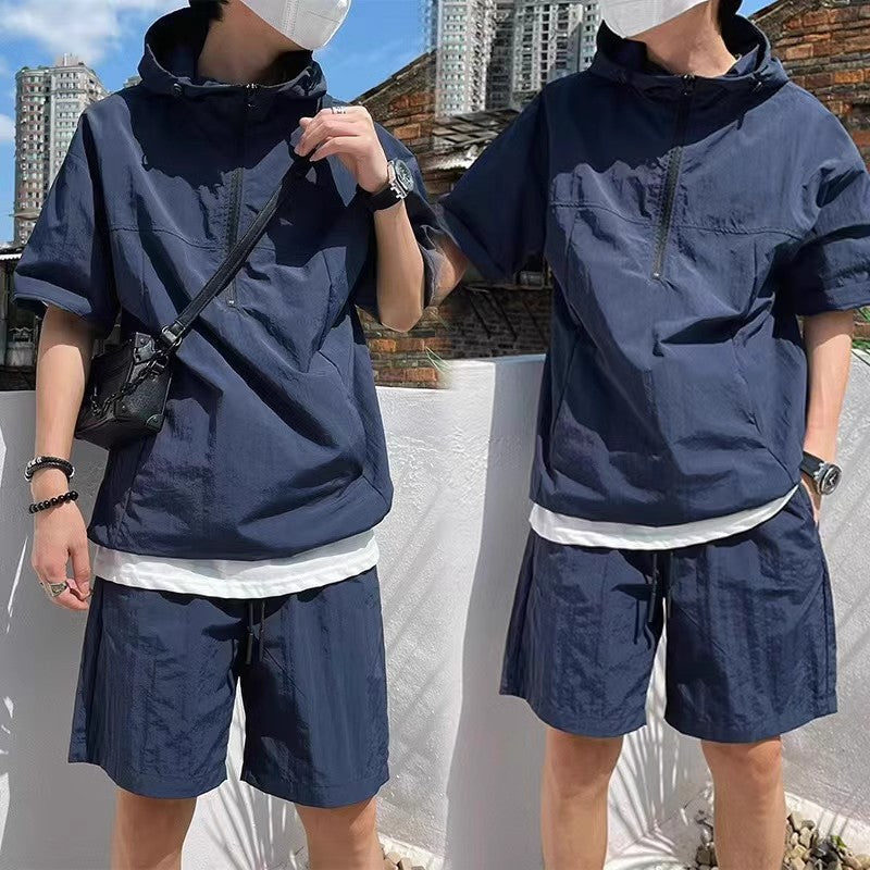 Men's Hooded Polo T-Shirt and Shorts Set