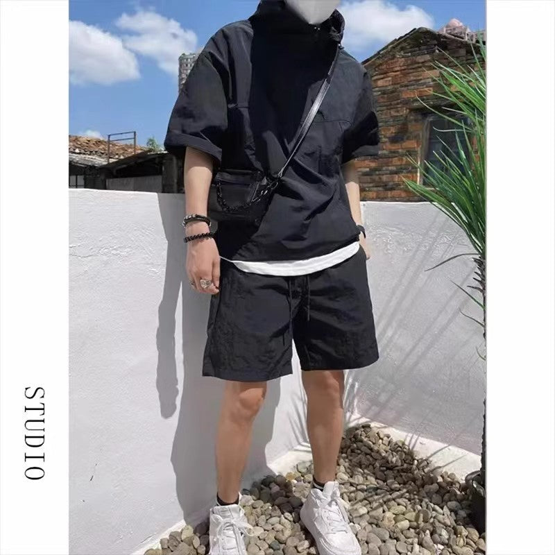 Men's Hooded Polo T-Shirt and Shorts Set