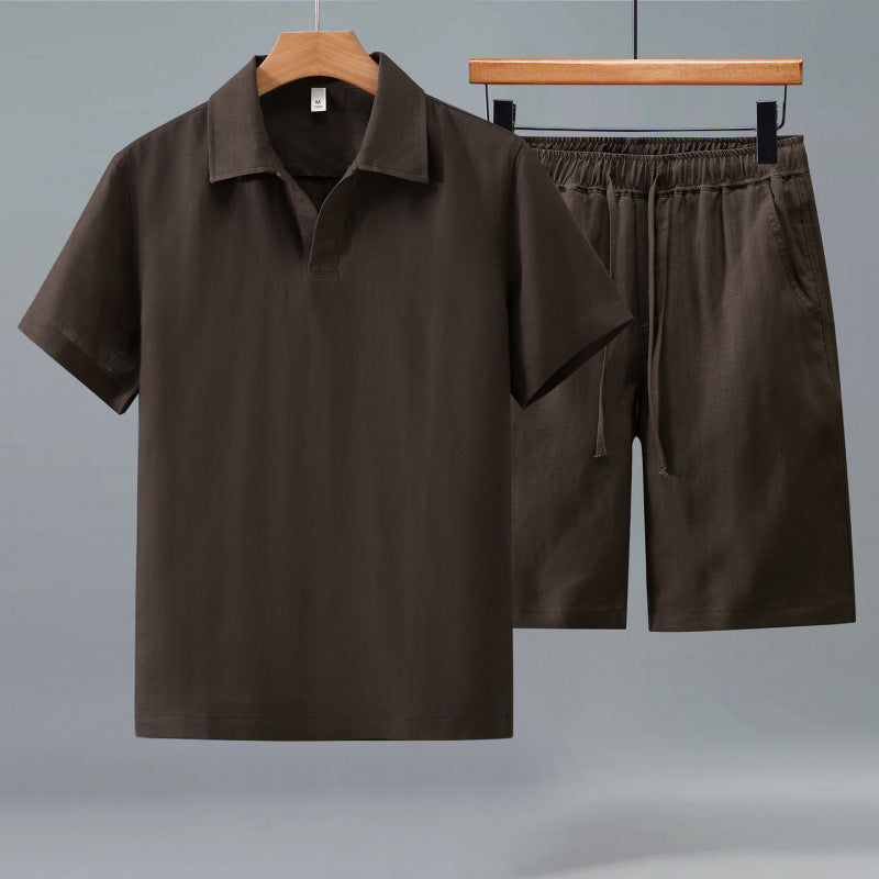 Mens Short-Sleeve Polo Shirt and Trousers Two-Piece Suit