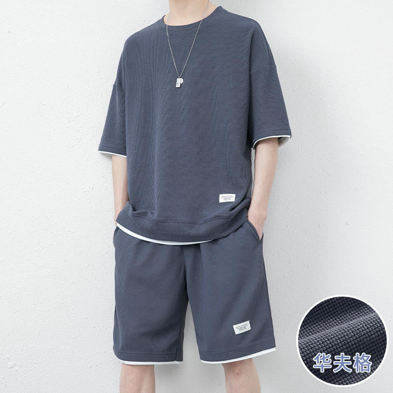Men's Waffle Ice Silk T-Shirt and Shorts Set