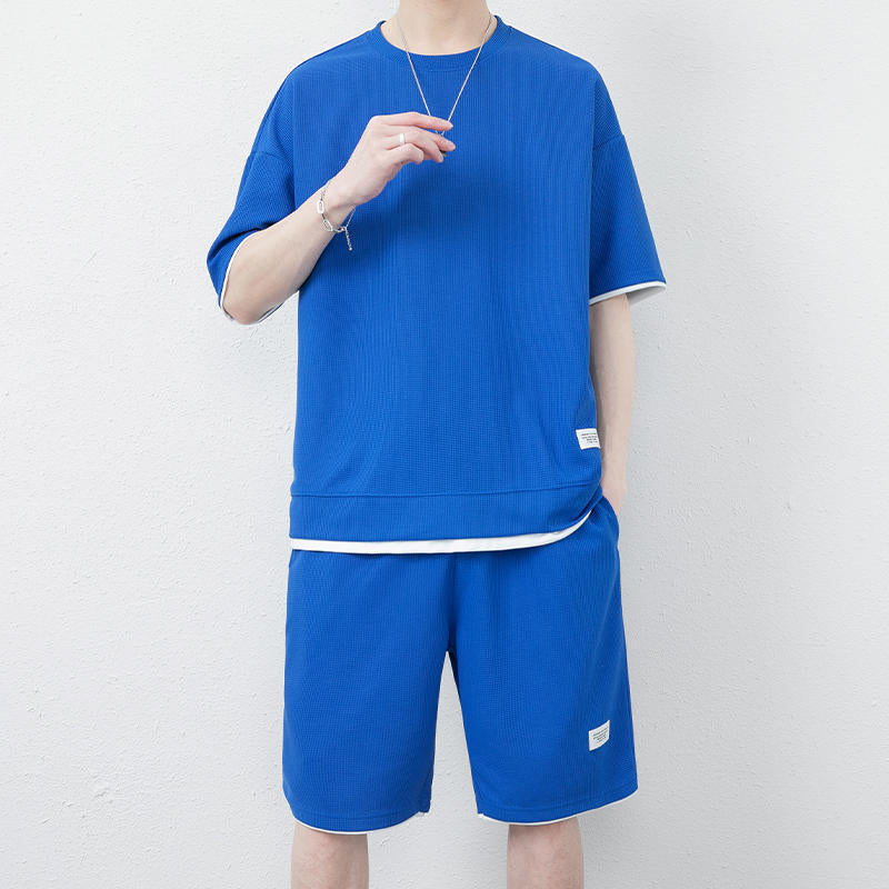 Men's Waffle Ice Silk T-Shirt and Shorts Set