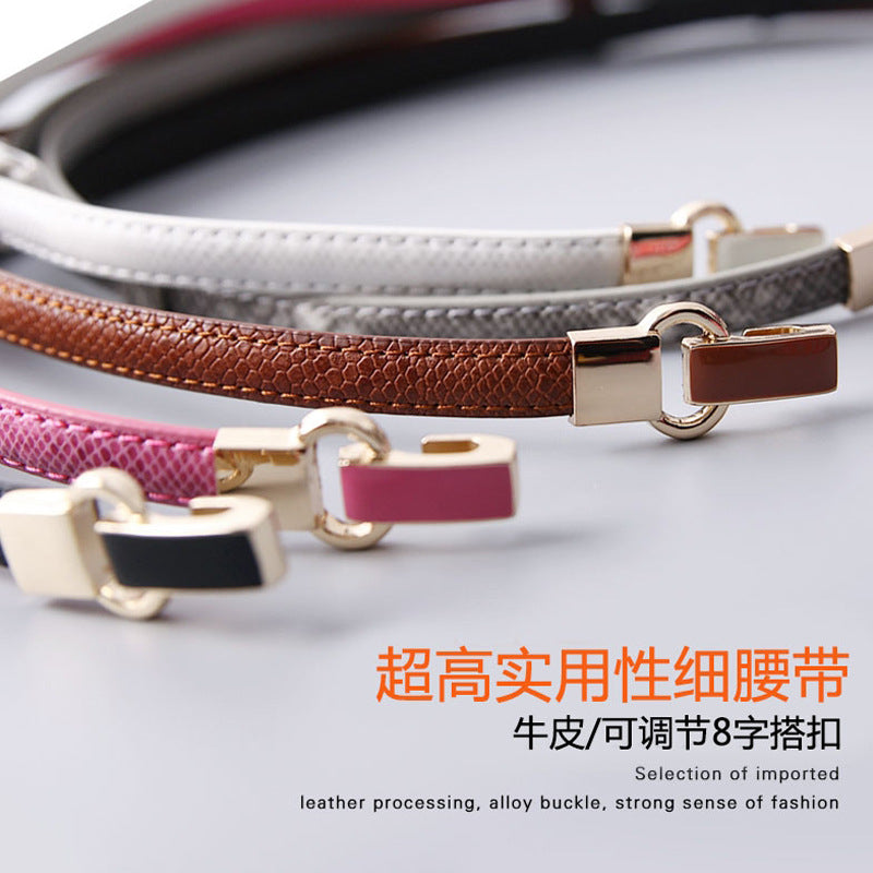 Slim Double-Layer Cowhide Snake Pattern Belt for Women
