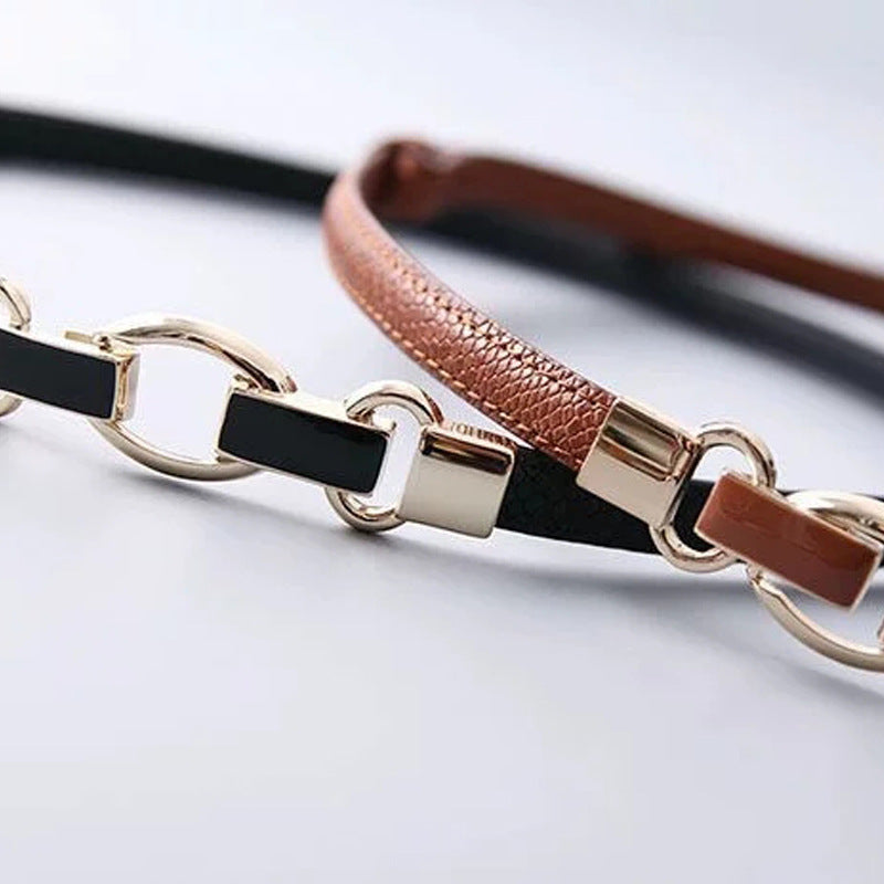 Slim Double-Layer Cowhide Snake Pattern Belt for Women