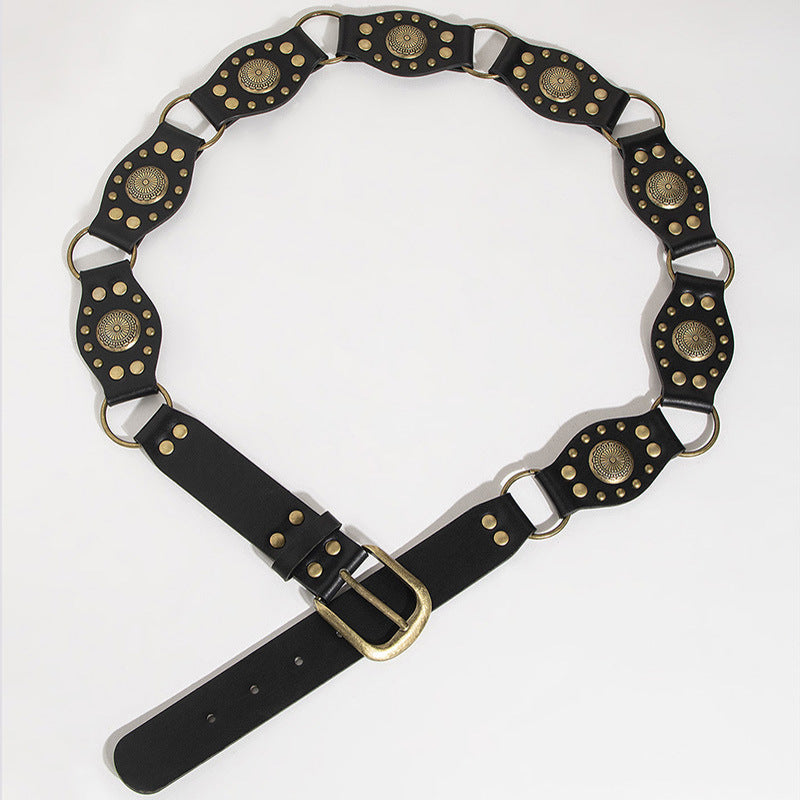 Retro Brown PU Waist Belt with Geometric Buckle for Women