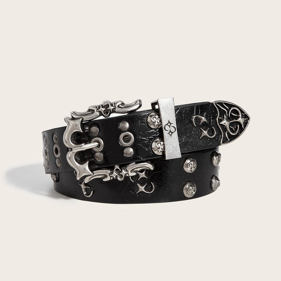 Vintage Star Rivet PU Belt with Full-Hole Design