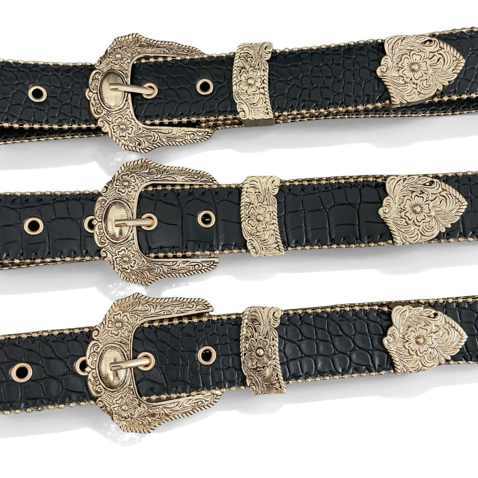 Retro Totem PU Belt with Embossed Buckle for Women
