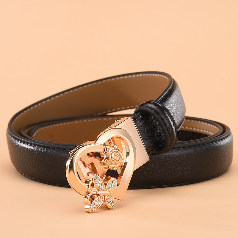 Genuine Leather Automatic Buckle Belt with Knot Detail