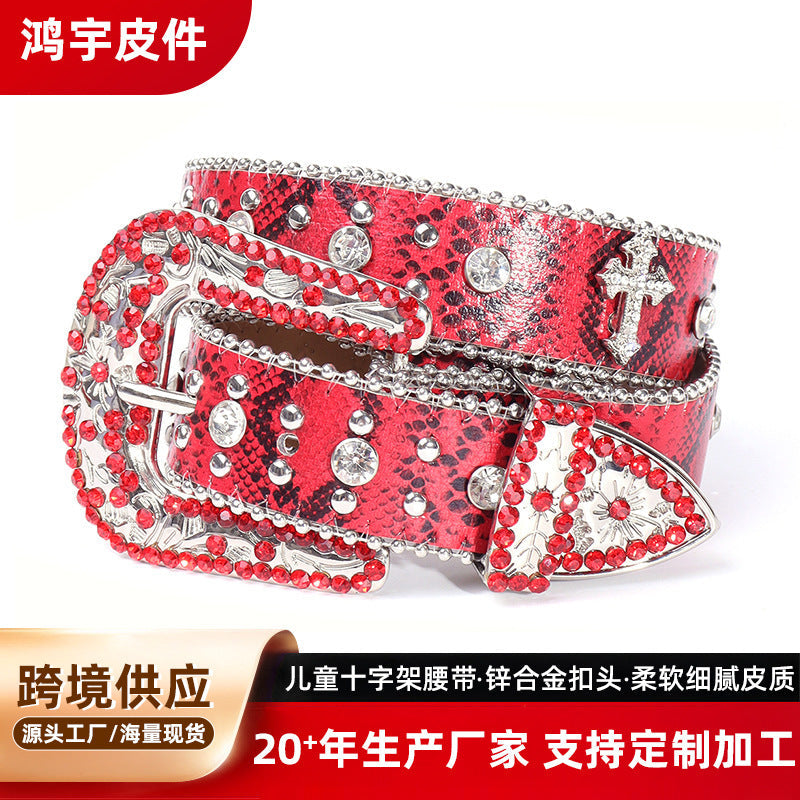 Kids Rhinestone PU Belt with Circle Buckle for Boys & Girls