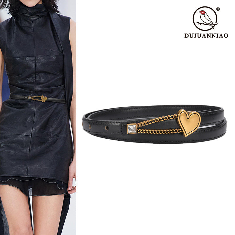 Women's Genuine Leather Heart Buckle Slim Belt – Elegant Fashion