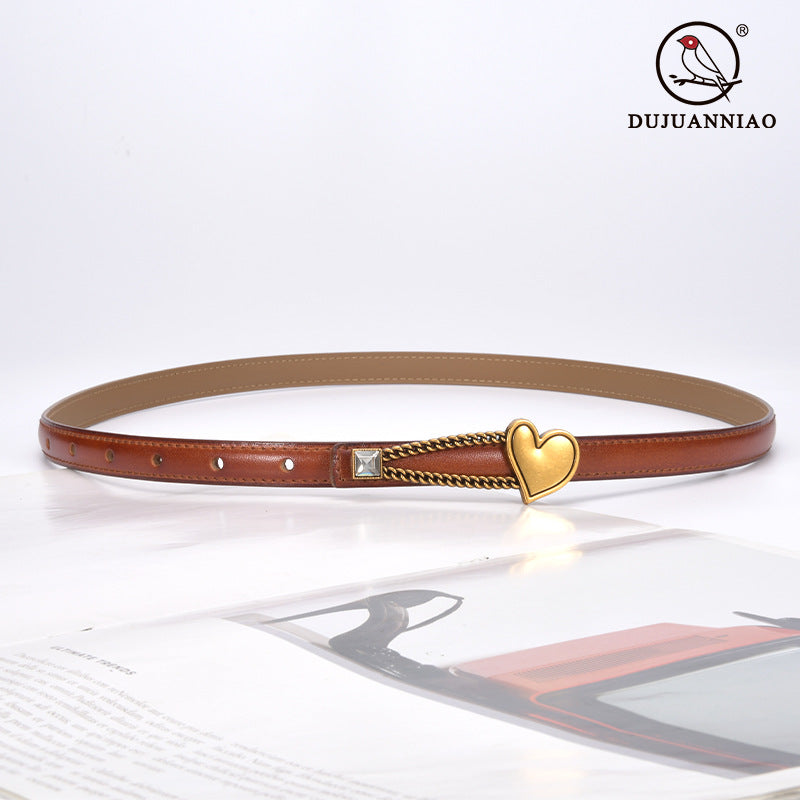 Women's Genuine Leather Heart Buckle Slim Belt – Elegant Fashion