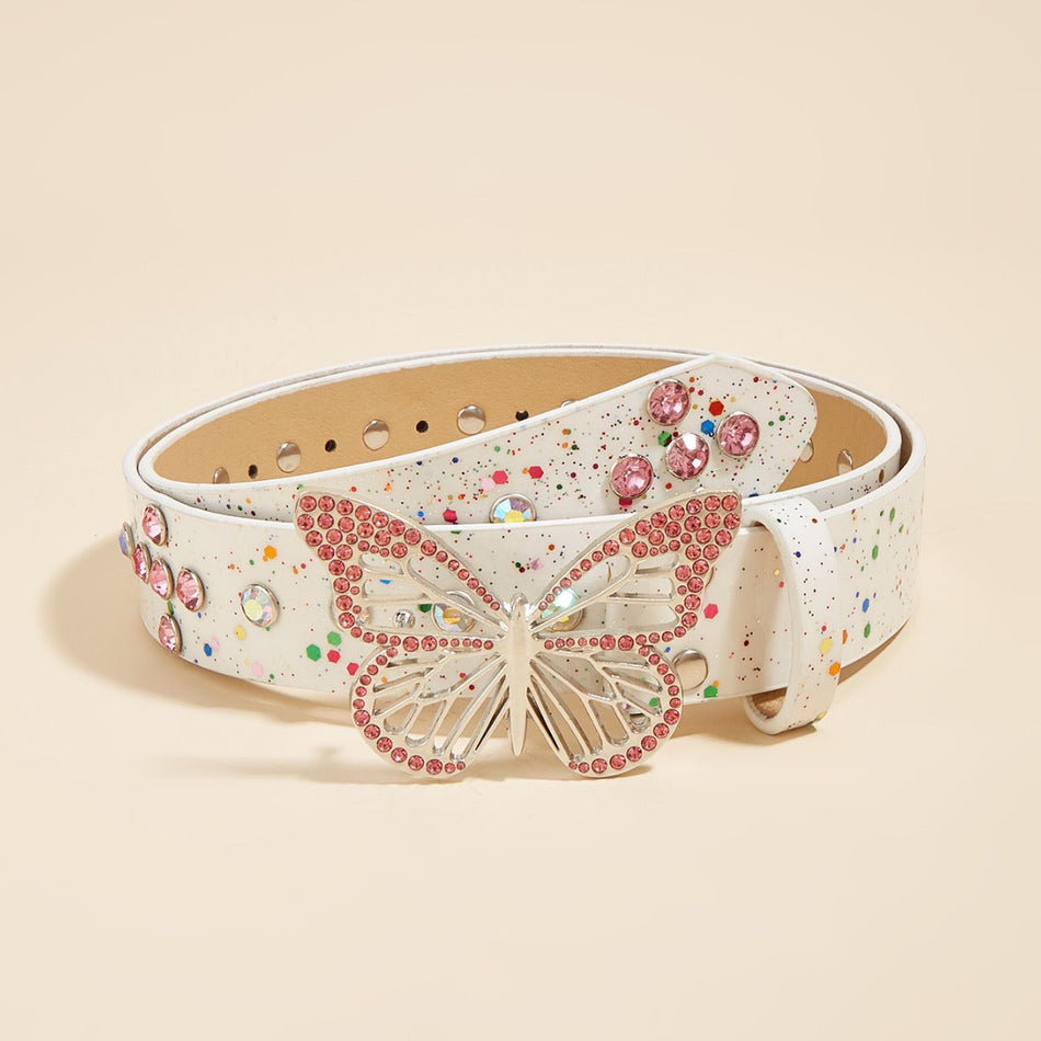 Women's Y2K Butterfly Rhinestone Belt – Cute Decorative Jeans