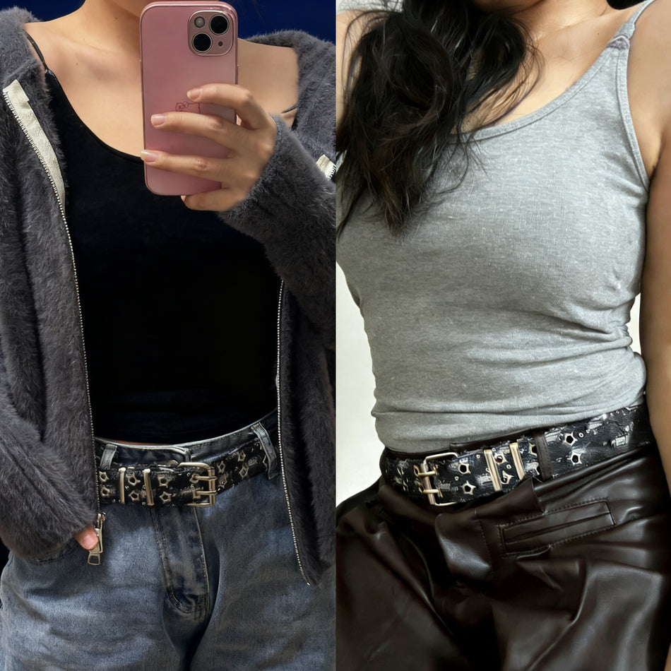 Unisex Y2K Star Rivet Belt – Punk Denim-Style Decorative Waist